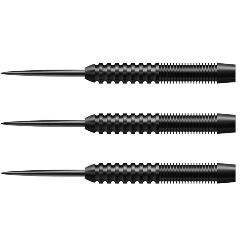 Set od 3 dartova s ravnim tijelom, crne, težine 21 g/23 g/26 g/28 g/30 g, 90% volfram čelik, čelične vrhove, navoj 2BA