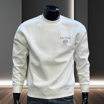 Ανδρικό φούτερ σε αμερικανικό στυλ με στρογγυλό λαιμό, στενό κόψιμο, μακριά μανίκια, εκτύπωση με γράμματα, πολυεστέρας, καθημερινό βασικό στρώμα