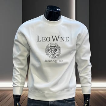 Ανδρικό φούτερ σε αμερικανικό στυλ με στρογγυλό λαιμό, στενό κόψιμο, μακριά μανίκια, εκτύπωση με γράμματα, πολυεστέρας, καθημερινό βασικό στρώμα