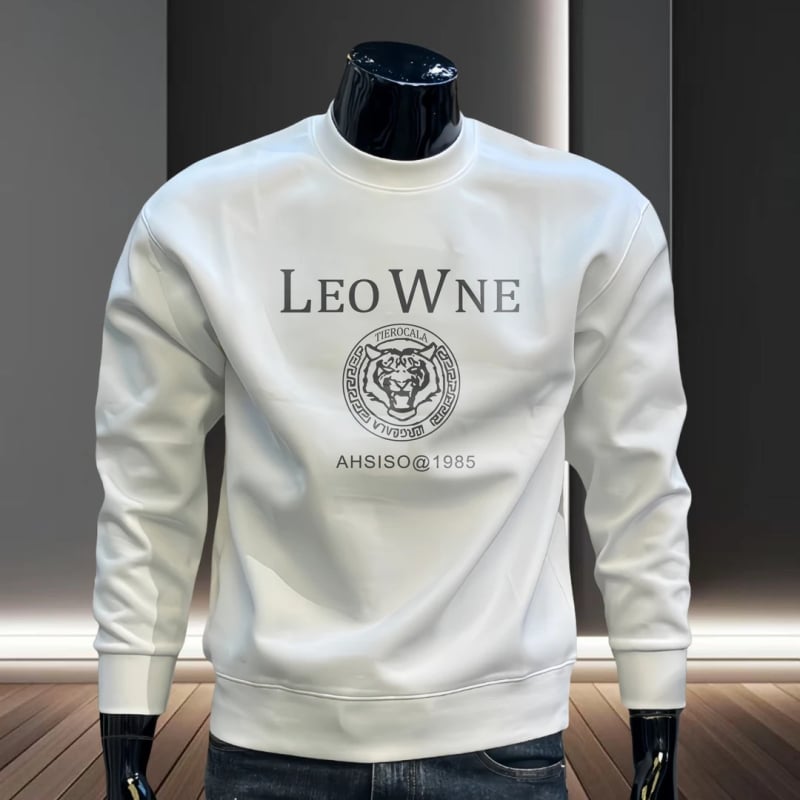 Ανδρικό φούτερ σε αμερικανικό στυλ με στρογγυλό λαιμό, στενό κόψιμο, μακριά μανίκια, εκτύπωση με γράμματα, πολυεστέρας, καθημερινό βασικό στρώμα