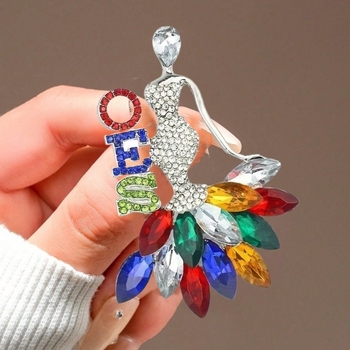 Брошка с кристали Swarovski, русалка, двупосочна игла за пуловер и синджир, подарък за Свети Валентин