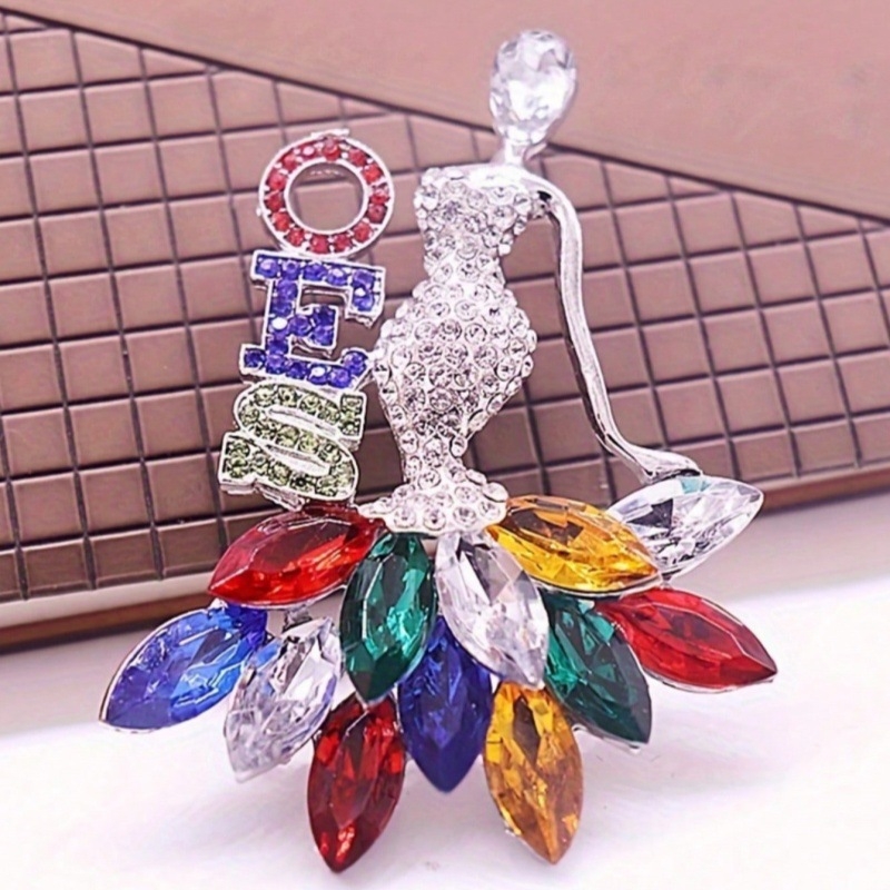 Брошка с кристали Swarovski, русалка, двупосочна игла за пуловер и синджир, подарък за Свети Валентин