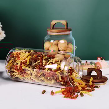 Стъклен буркан с капак с дръжка, прозрачен контейнер за чай, кафе зърна, сушени плодове и зърнени храни