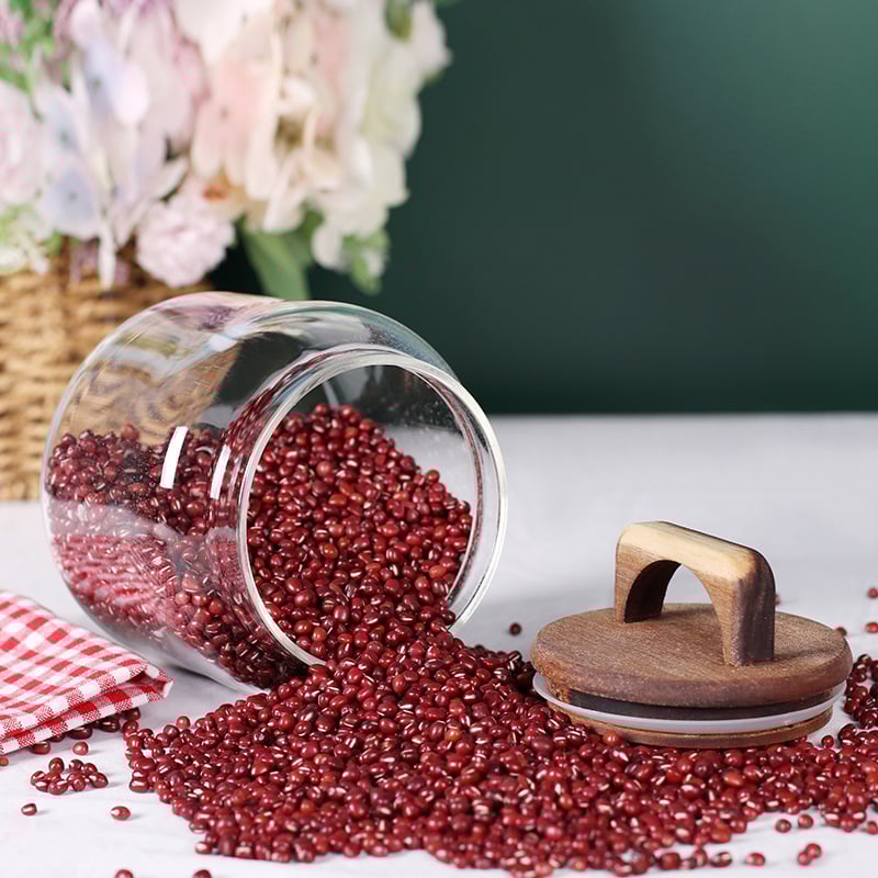 Стъклен буркан с капак с дръжка, прозрачен контейнер за чай, кафе зърна, сушени плодове и зърнени храни