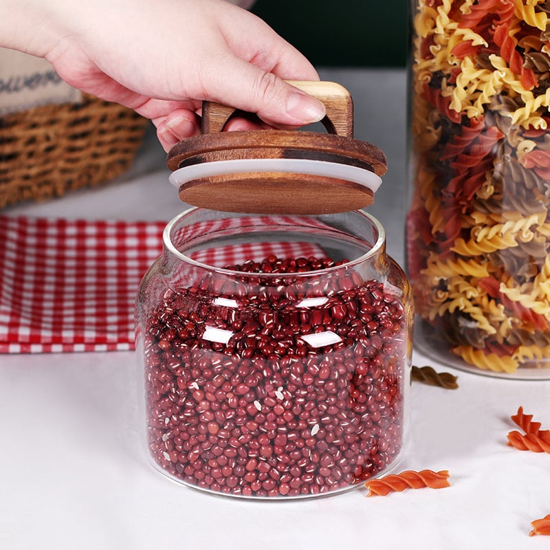 Стъклен буркан с капак с дръжка, прозрачен контейнер за чай, кафе зърна, сушени плодове и зърнени храни