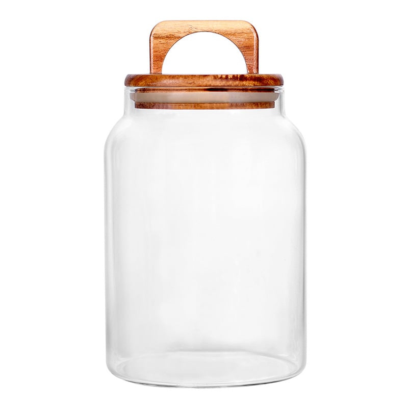 Стъклен буркан с капак с дръжка, прозрачен контейнер за чай, кафе зърна, сушени плодове и зърнени храни