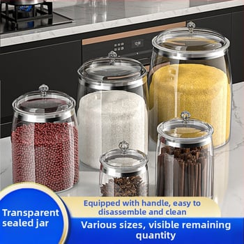 Кутия за съхранение на ориз за кухня, влагозащитена и устойчива срещу насекоми, прозрачен затворен съд за ориз и брашно, капацитет 6–7 л