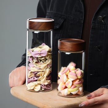 Стъклен буркан за съхранение със резбово устие, подходящ за зърнени култури, чай и кафе