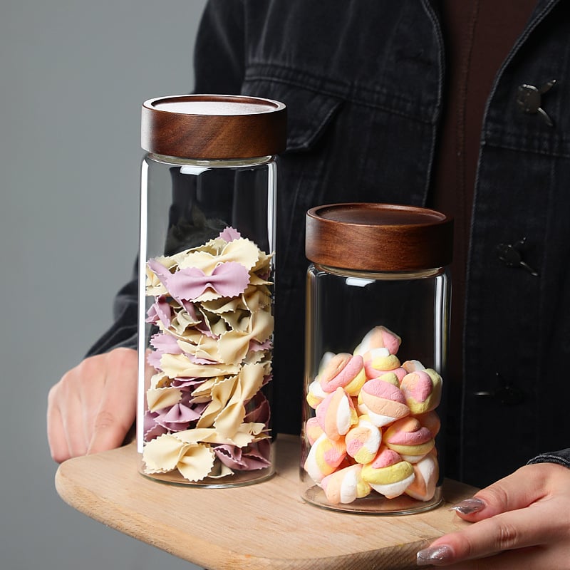 Стъклен буркан за съхранение със резбово устие, подходящ за зърнени култури, чай и кафе