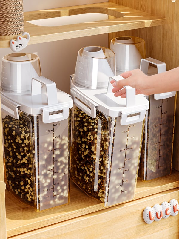 Контейнер за съхранение на храна за котки и кучета с вакуумно запечатване, влагоустойчив съд за домашни любимци