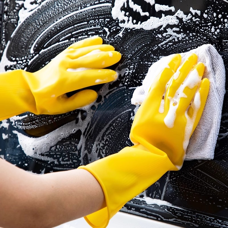 Латексни ръкавици за домакинство и миене на съдове, водоустойчиви, удебелени силиконово-резинови, издръжливи кухненски работни ръкавици
