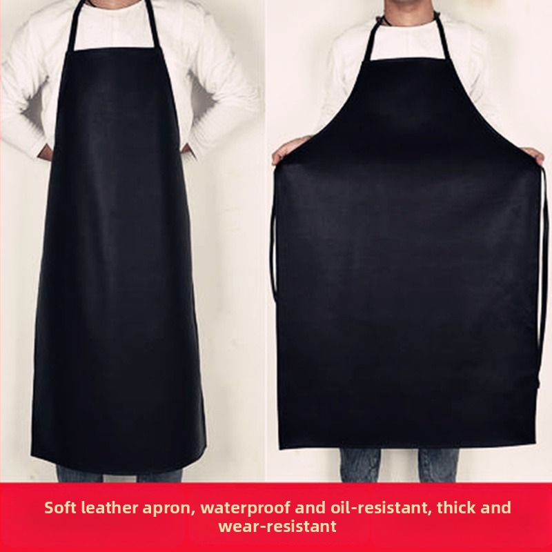 Αδιάβροχη και ανθεκτική στα λίπη ποδιά από μαλακό δέρμα, ενισχυμένη κατασκευή, μεσαίου μήκους με επέκταση, για κουζίνα και οικιακές δουλειές, μεγάλο μέγεθος, ανθεκτική στη φθορά