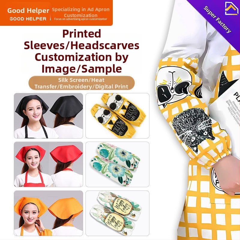 Εκτυπωμένα μανίκια για στολές σερβιτόρων εστιατορίου, τριγωνικό φουλάρι κεφαλής με προσαρμογή λογότυπου