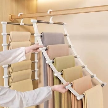 Raft pentru pantaloni cu mai multe niveluri, organizator antialunecare pentru garderobă, clips pliabil pentru pantaloni