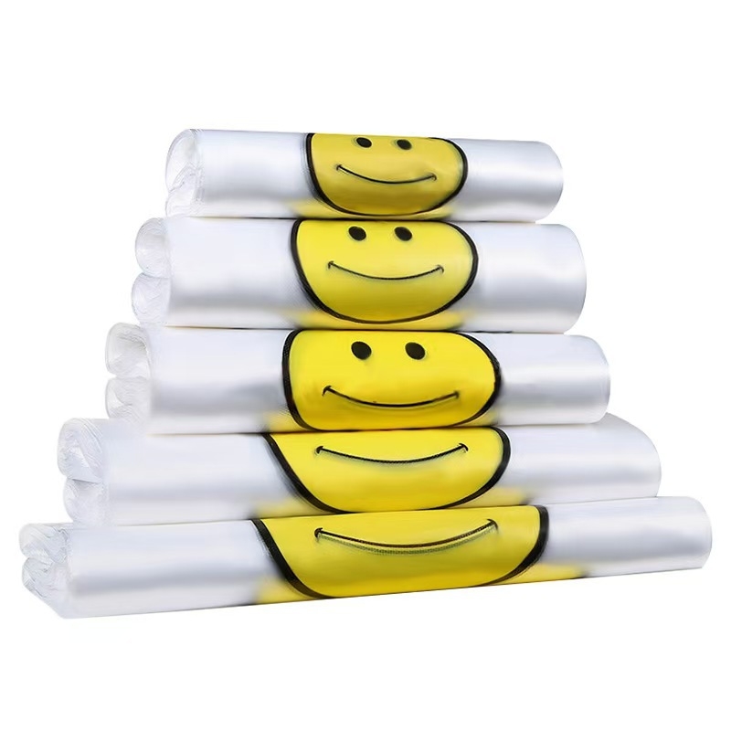 Πυκνή διαφανής πλαστική σακούλα με χαμογελαστό πρόσωπο για παραλαβή φαγητού, συσκευασία φρούτων και αγορές