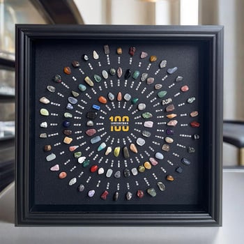 100 вида естествени минерални образци: сурови кристални камъни, рамка за снимки и декоративни висящи картини, изискан подарък