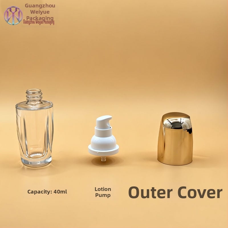 Sklenená kozmetická sada obalov: 40ml esencia, 100ml fľaša na losión, 30g pohárik na krém, 50g pohárik na denný krém