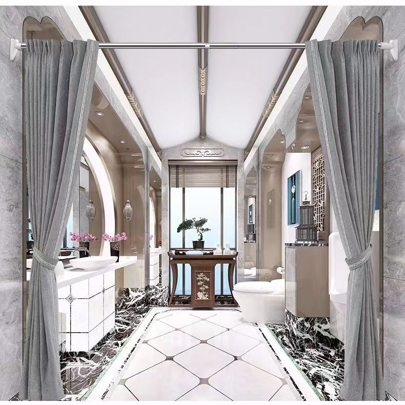 Телескопична пръчка от неръждаема стомана без пробиване – за гардероб, сушене на дрехи и завеси за баня и спалня