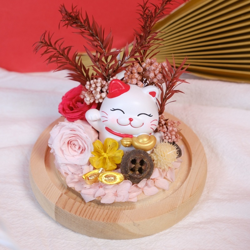 Стъклен купол с късметлийска котка, ръчно изработени вечни цветя, DIY декорация, подарък за откриване на бизнес и преместване в нов дом, за приятели