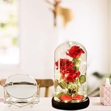 Τριαντάφυλλο υπό γυάλινο θόλο – νυχτερινό φως με διατηρημένο λουλούδι, διακοσμητικό δώρο για τη μητέρα και τη γιορτή του Αγίου Βαλεντίνου
