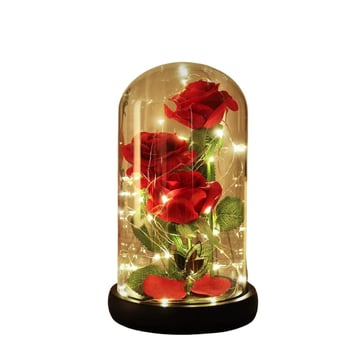 Τριαντάφυλλο υπό γυάλινο θόλο – νυχτερινό φως με διατηρημένο λουλούδι, διακοσμητικό δώρο για τη μητέρα και τη γιορτή του Αγίου Βαλεντίνου