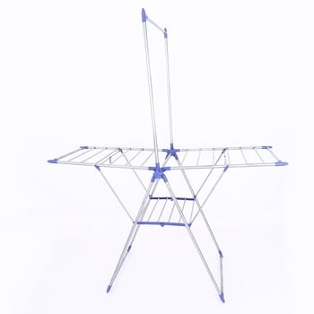 Двустепен подов сушач за дрехи, метален и мобилен, за балкон, суши бебешки завивки и обувки, с функция за съхранение