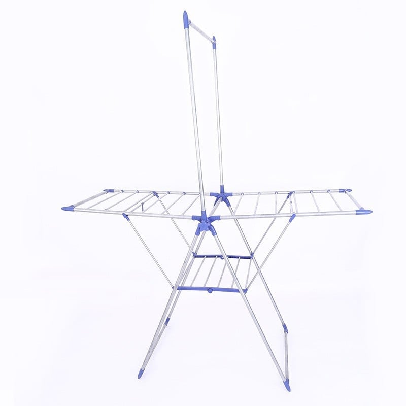 Двустепен подов сушач за дрехи, метален и мобилен, за балкон, суши бебешки завивки и обувки, с функция за съхранение