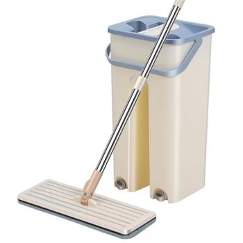 Mop cu găleată pentru curățare umedă și uscată, fără spălare manuală, mop plat pentru uz casnic