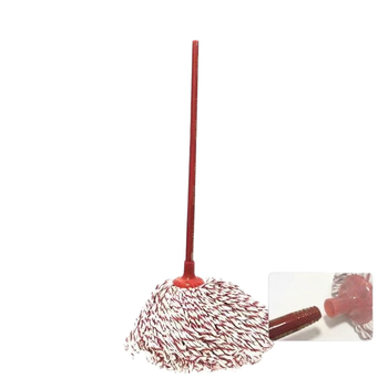 Mop îngroșat cu mâner din lemn, cap rotund, fir de bumbac, fâșii absorbante din material, mop tradițional