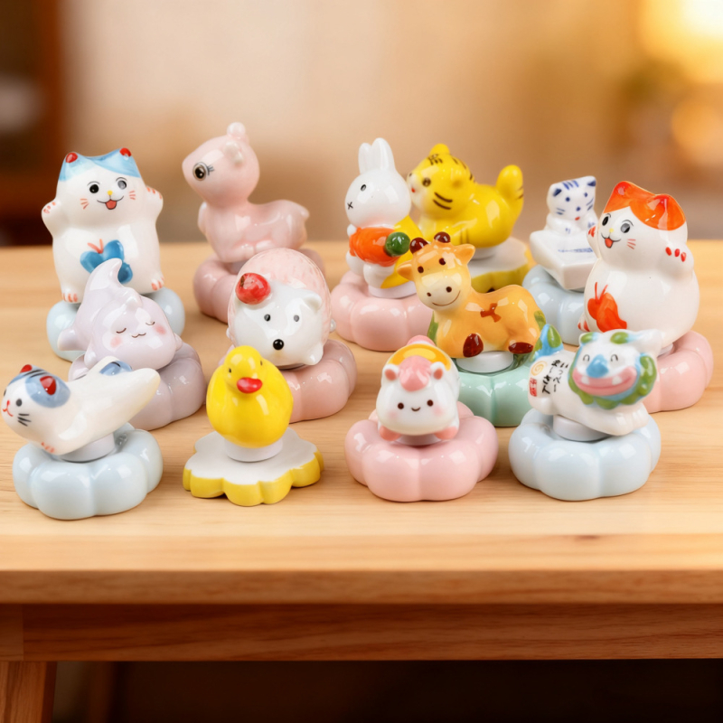 Figurină ceramică rotativă pentru birou, cu animale de desene animate, pentru relaxare