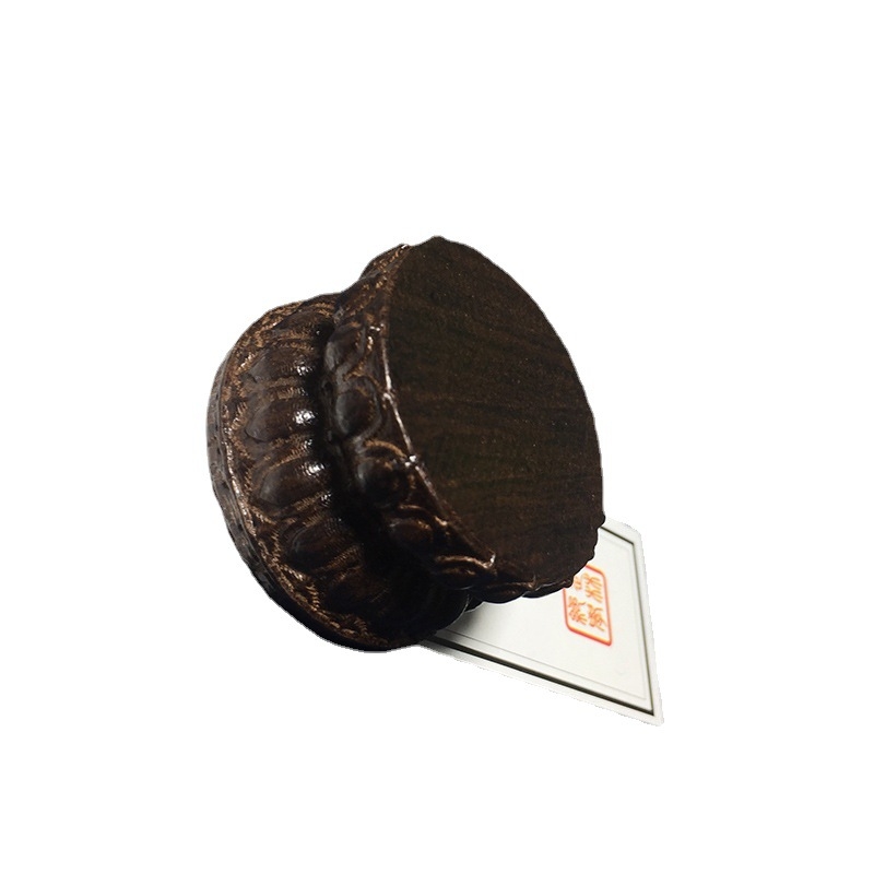 Bază de lotus din lemn de abanos, suport sculptat – ornament din lemn cu Buddha mic