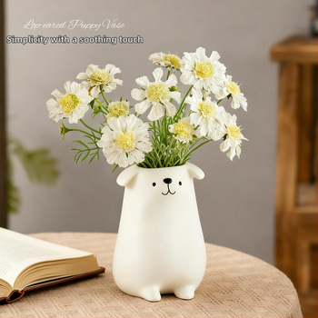 Vază ceramică cu cățeluș drăguț – decor pentru birou, sufragerie, hol sau dormitor.