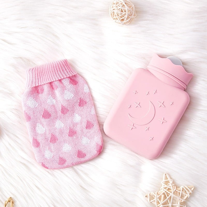 Силиконова бутилка за гореща вода със защита от експлозия, малък размер, 350 ml, сладък дизайн за затопляне на корема и ръцете