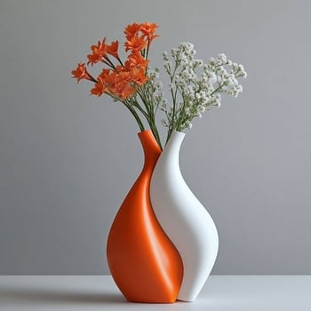 Комплект от две вази за цветя, модерен минималистичен стил, оранжево-бяла керамика, домашен декор