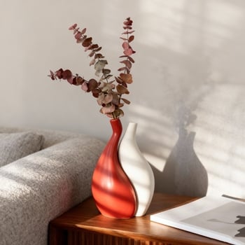 Комплект от две вази за цветя, модерен минималистичен стил, оранжево-бяла керамика, домашен декор