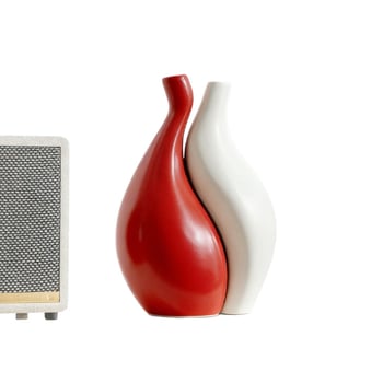 Комплект от две вази за цветя, модерен минималистичен стил, оранжево-бяла керамика, домашен декор