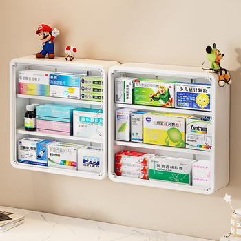 Многослойна стенна аптечка за дома, прозрачен корпус, голям капацитет, без пробиване