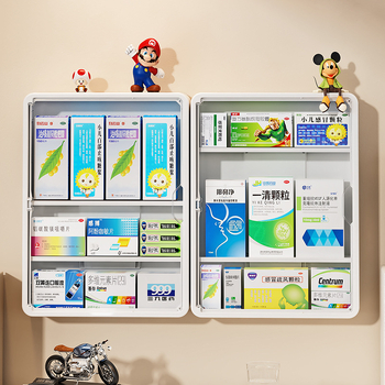 Многослойна стенна аптечка за дома, прозрачен корпус, голям капацитет, без пробиване