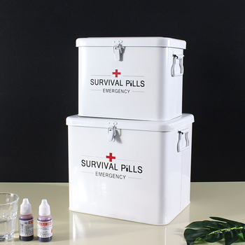 Портативен метален аптечен кут за дома със заключващ се капак; първа помощ и инструментална кутия за съхранение