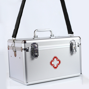 Двоен слой алуминиева медицинска кутия, голям капацитет за лекарства за дома и пътувания, преносим комплект за спешни случаи.