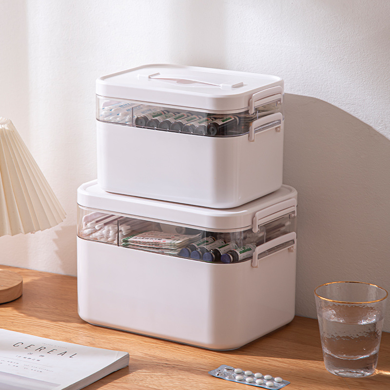 Домашна преносима аптечка за първа помощ с две отделения, голям капацитет и удобна дръжка