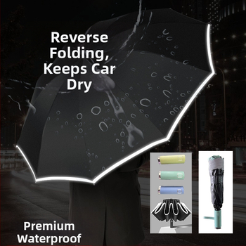 Veľký automatický dáždnik s 10 ramenami pre dve osoby – dvojité použitie na slnko a dažď, skladací dáždnik s LED svetlom