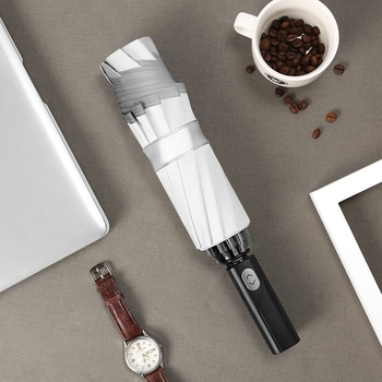 10‑ръбен голям автоматичен чадър за двама – слънчево и дъждовно използване, сгъваем чадър с LED фенерче