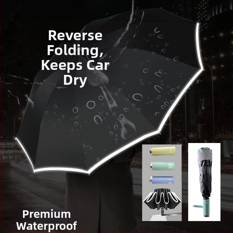Veľký automatický dáždnik s 10 ramenami pre dve osoby – dvojité použitie na slnko a dažď, skladací dáždnik s LED svetlom