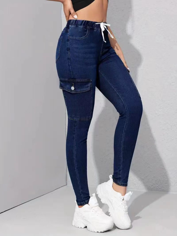 Дамски дънкови тесни панталони с еластична талия, къс крак, уличен стил