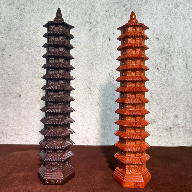 Абаносово дърво, резба, тринадесететажен орнамент Wenchang Tower за домашна и офис декорация