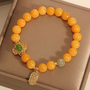 Nova narukvica za žene u antičkom stilu sa žutim jadeitom i kristalima, Hetian jade kuglična narukvica, poklon djevojci ili bliskoj prijateljici