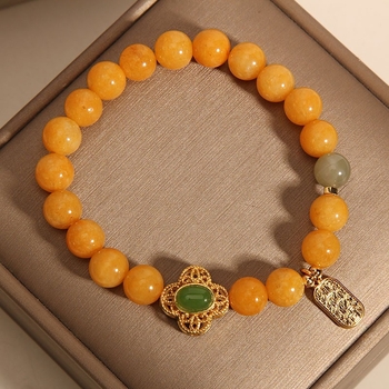 Nova narukvica za žene u antičkom stilu sa žutim jadeitom i kristalima, Hetian jade kuglična narukvica, poklon djevojci ili bliskoj prijateljici