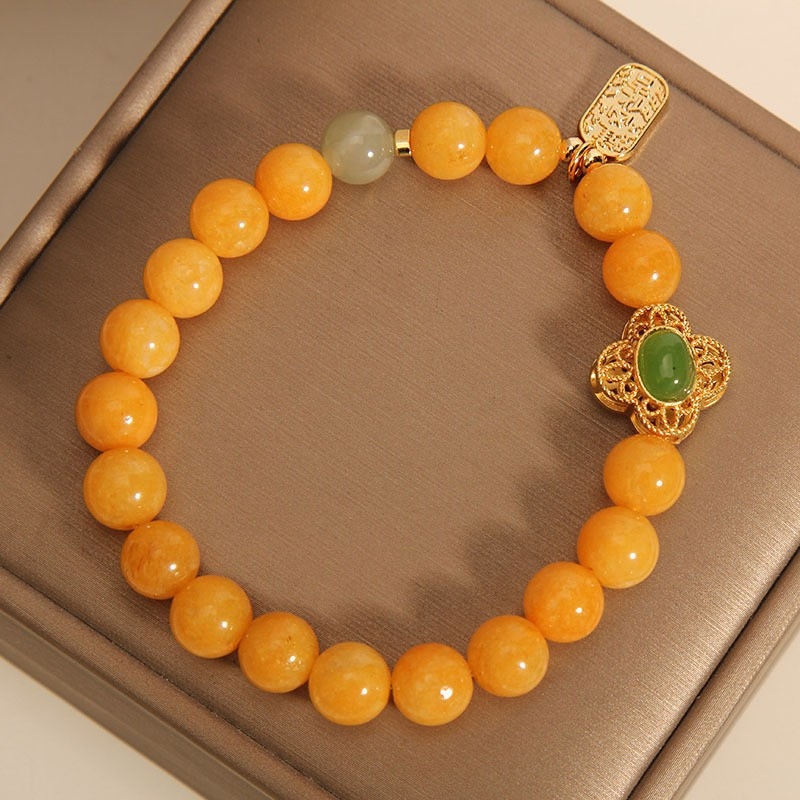 Nova narukvica za žene u antičkom stilu sa žutim jadeitom i kristalima, Hetian jade kuglična narukvica, poklon djevojci ili bliskoj prijateljici
