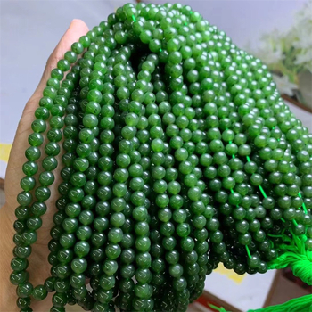 6 mm jade perle za budističku malu, špinatno zelene s malim crnim točkicama